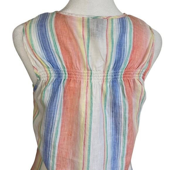 Gap 100% Linen Chevron Smocked Tank Top Blouse Rainbow Striped Vacation Beach - Picture 8 of 16